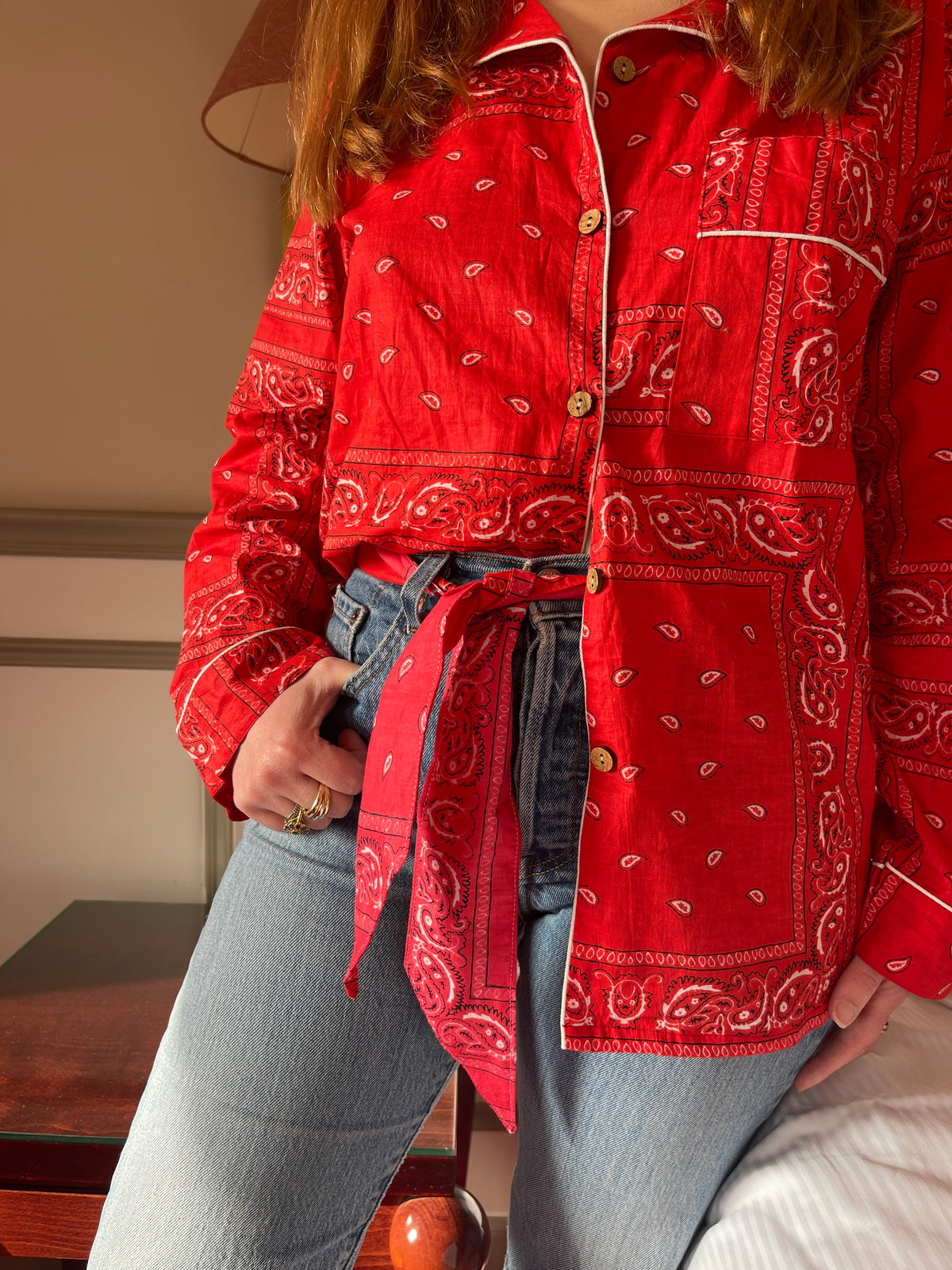 ceinture-twilly-reversible-kavi-bandana-rouge-et-bandana-rose-femme-collection-bandana-bloom-coton-block-print-savoir-faire-confection-francaise