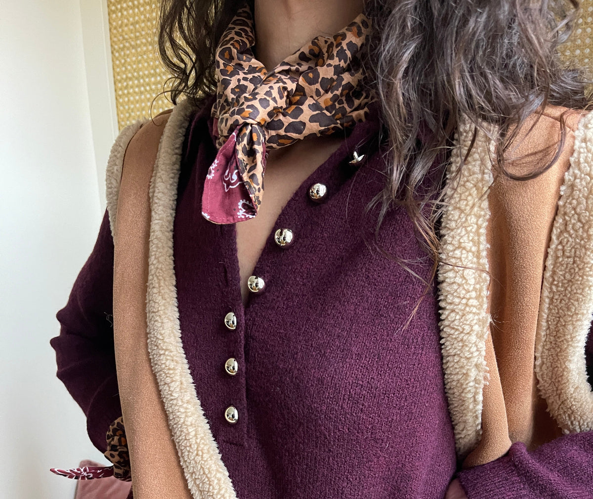 Bandana Maran réversible léopard et bandana bordeaux
