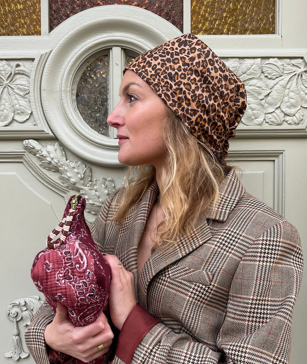 Bandana Maran réversible léopard et bandana bordeaux