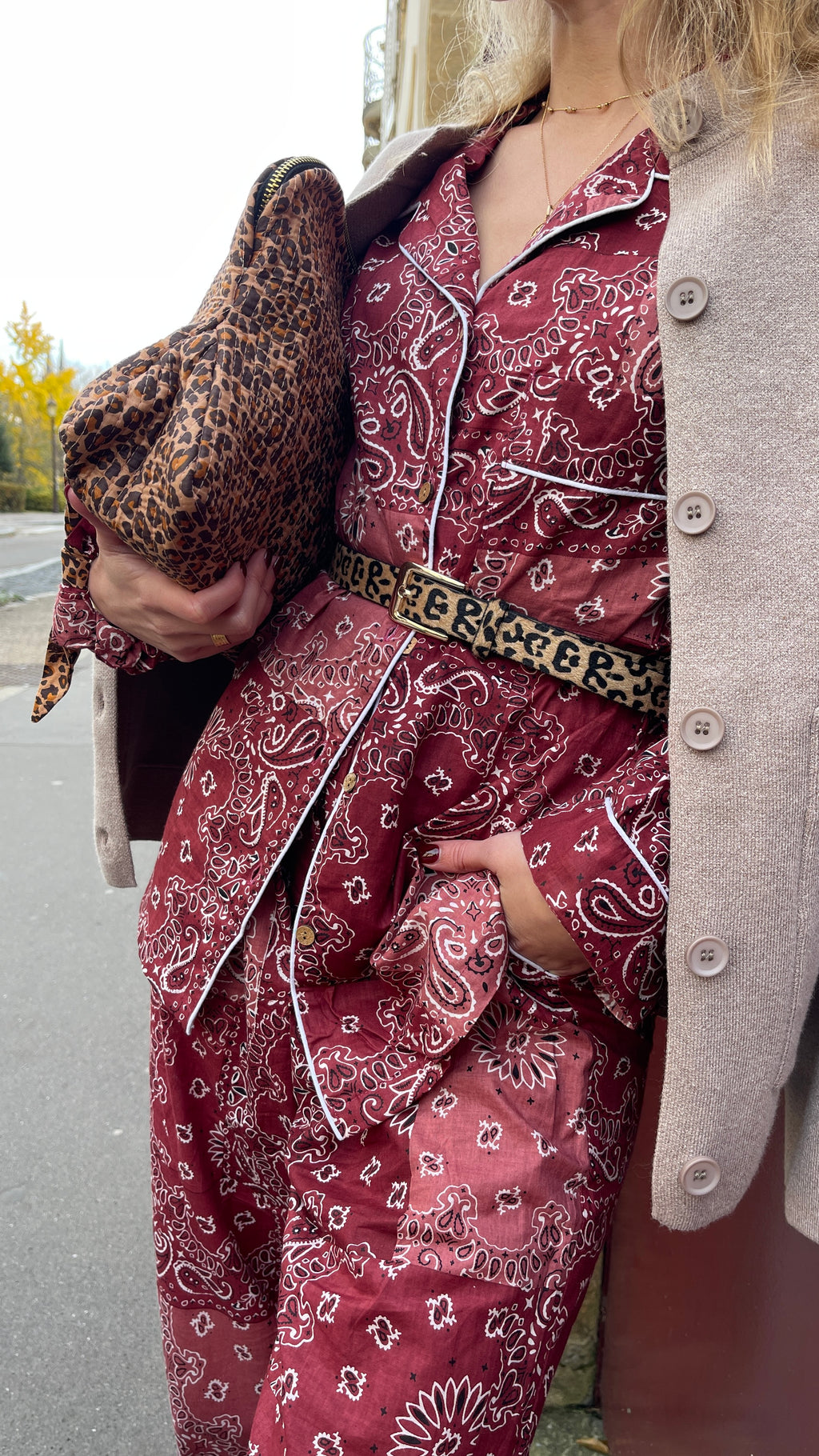 Pyjama pantalon Hari imprimé patchwork bandana bordeaux