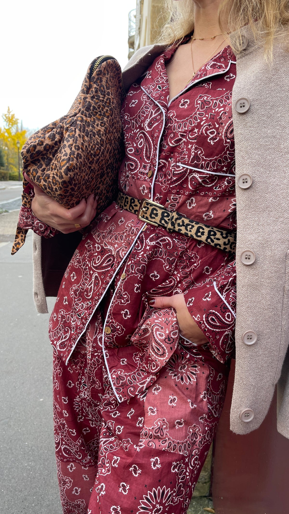 Pyjama pantalon Hari imprimé patchwork bandana bordeaux