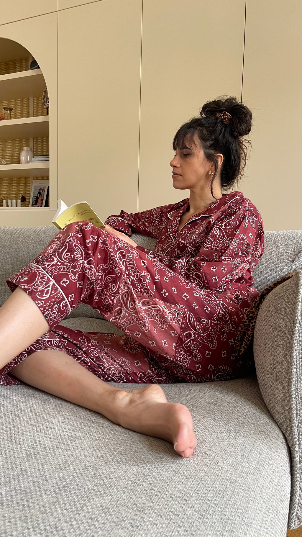 Pyjama pantalon Hari imprimé patchwork bandana bordeaux