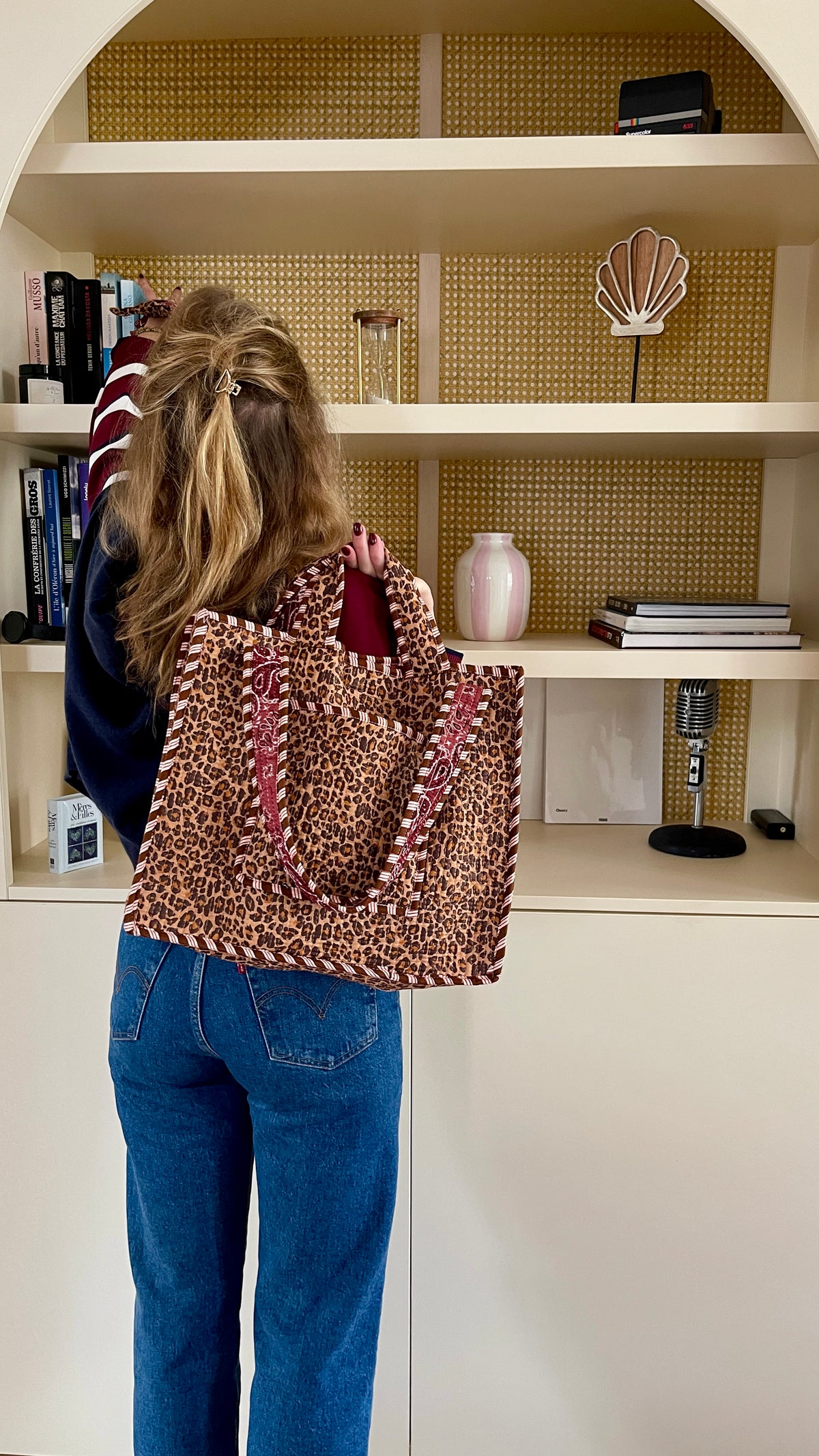 Tote bag Indi matelassé et réversible léopard et patchwork bandana bordeaux