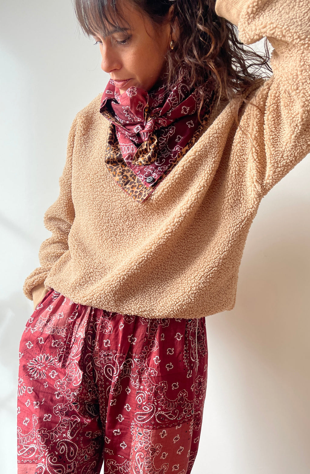 Maxi foulard réversible léopard et bandana bordeaux Mani