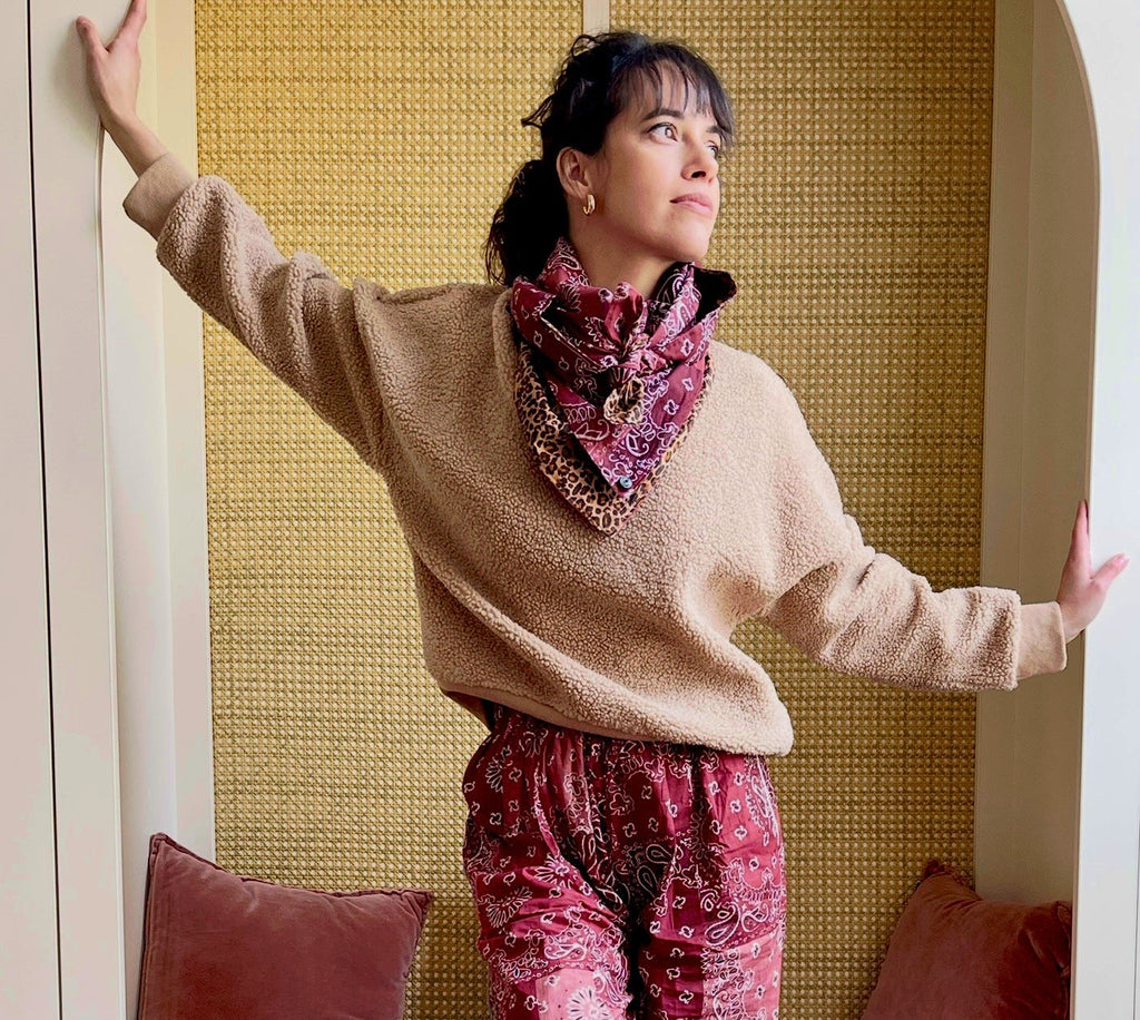 Maxi foulard réversible léopard et bandana bordeaux Mani