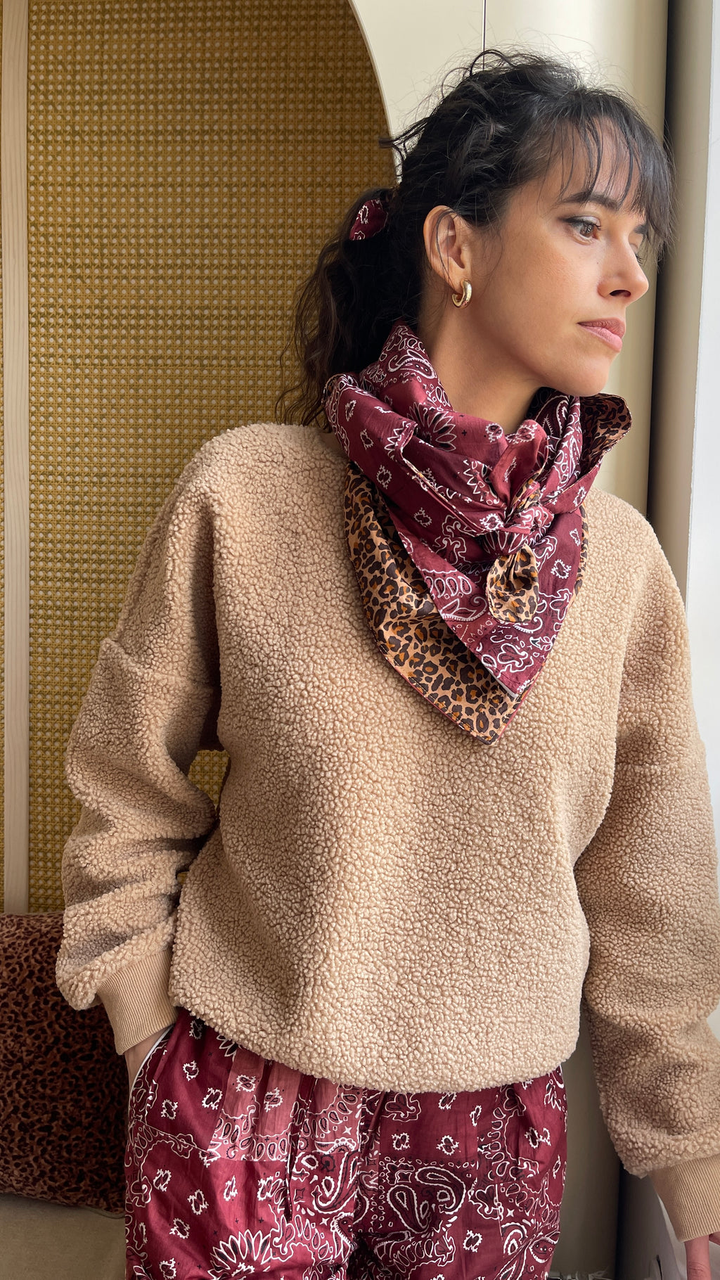 Maxi foulard réversible léopard et bandana bordeaux Mani