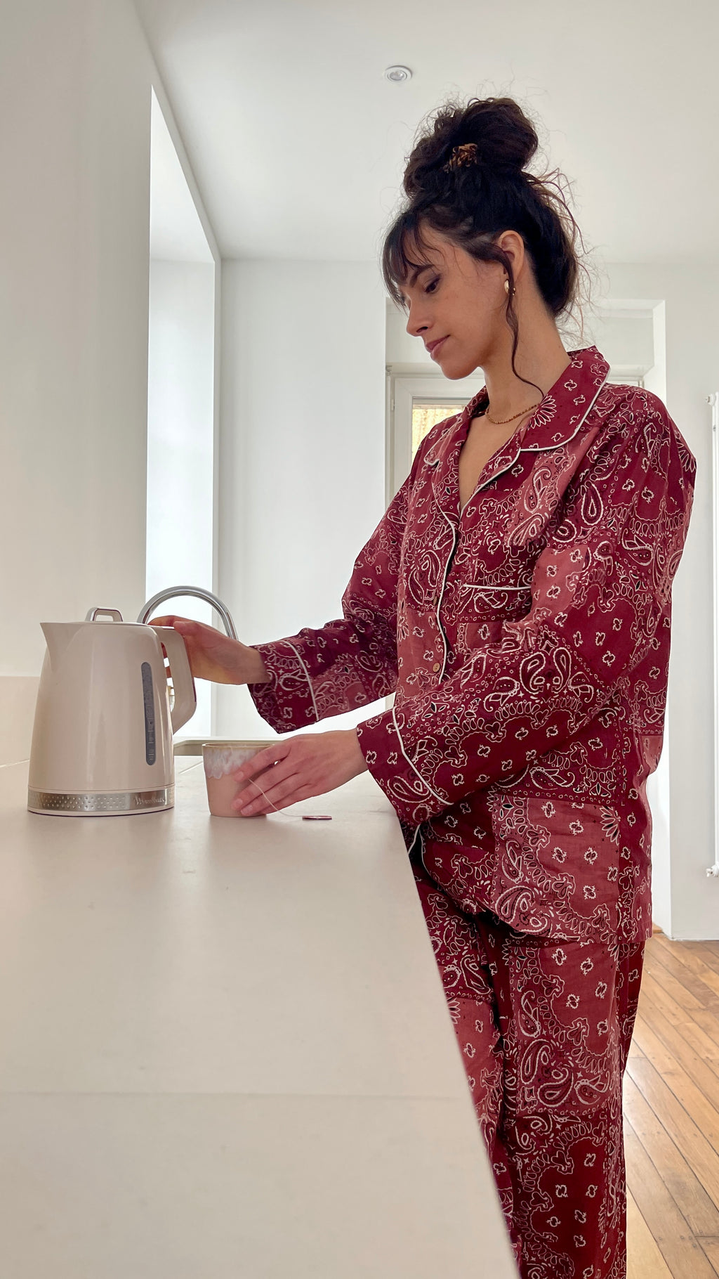 Pyjama pantalon Hari imprimé patchwork bandana bordeaux