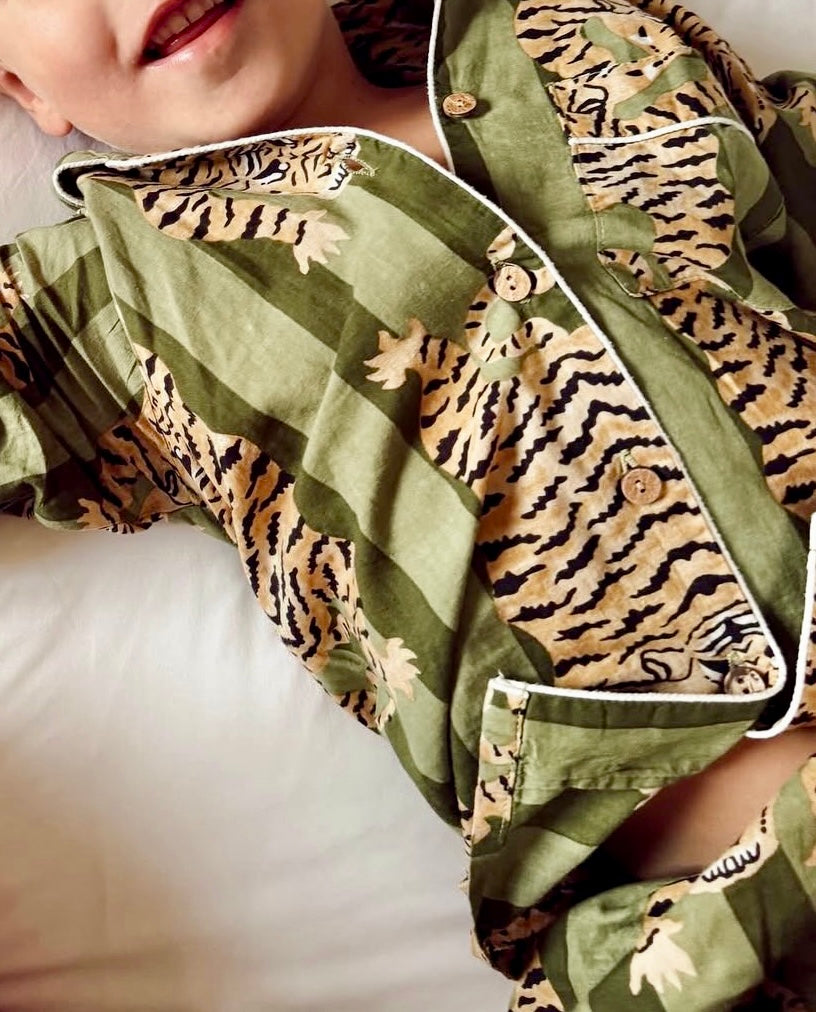 Pyjama pantalon enfant Hari en coton – homewear artisanal blockprint