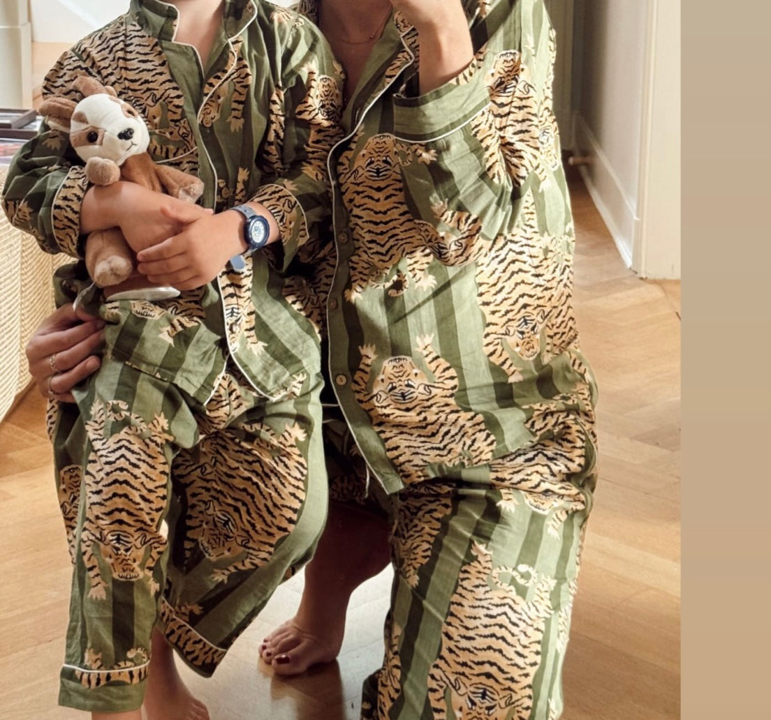 Pyjama pantalon enfant Hari en coton – homewear artisanal blockprint