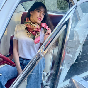 Maxi foulard Mani réversible, couleurs rose et bordeaux / vert et vert kaki, coton blockprint, technique ancestrale indienne, grand format 1,06 m, confection France