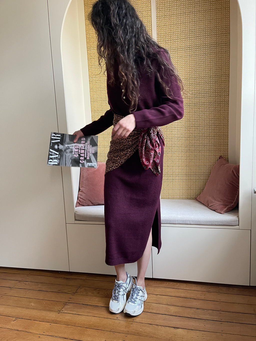 Maxi foulard réversible léopard et bandana bordeaux Mani