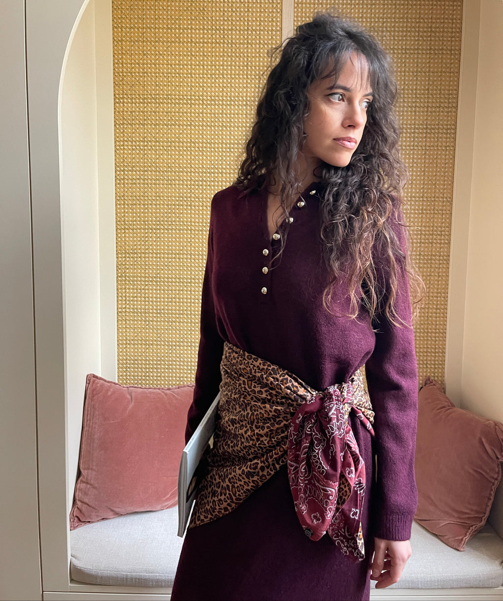 Maxi foulard réversible léopard et bandana bordeaux Mani
