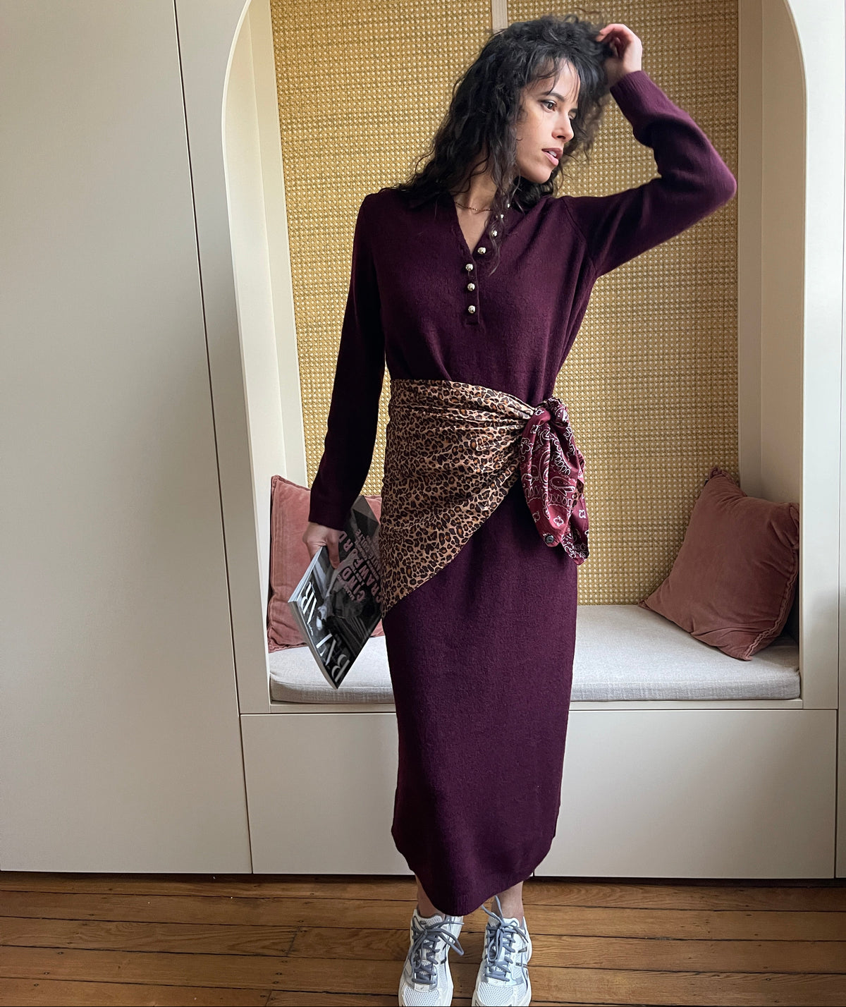 Maxi foulard réversible léopard et bandana bordeaux Mani