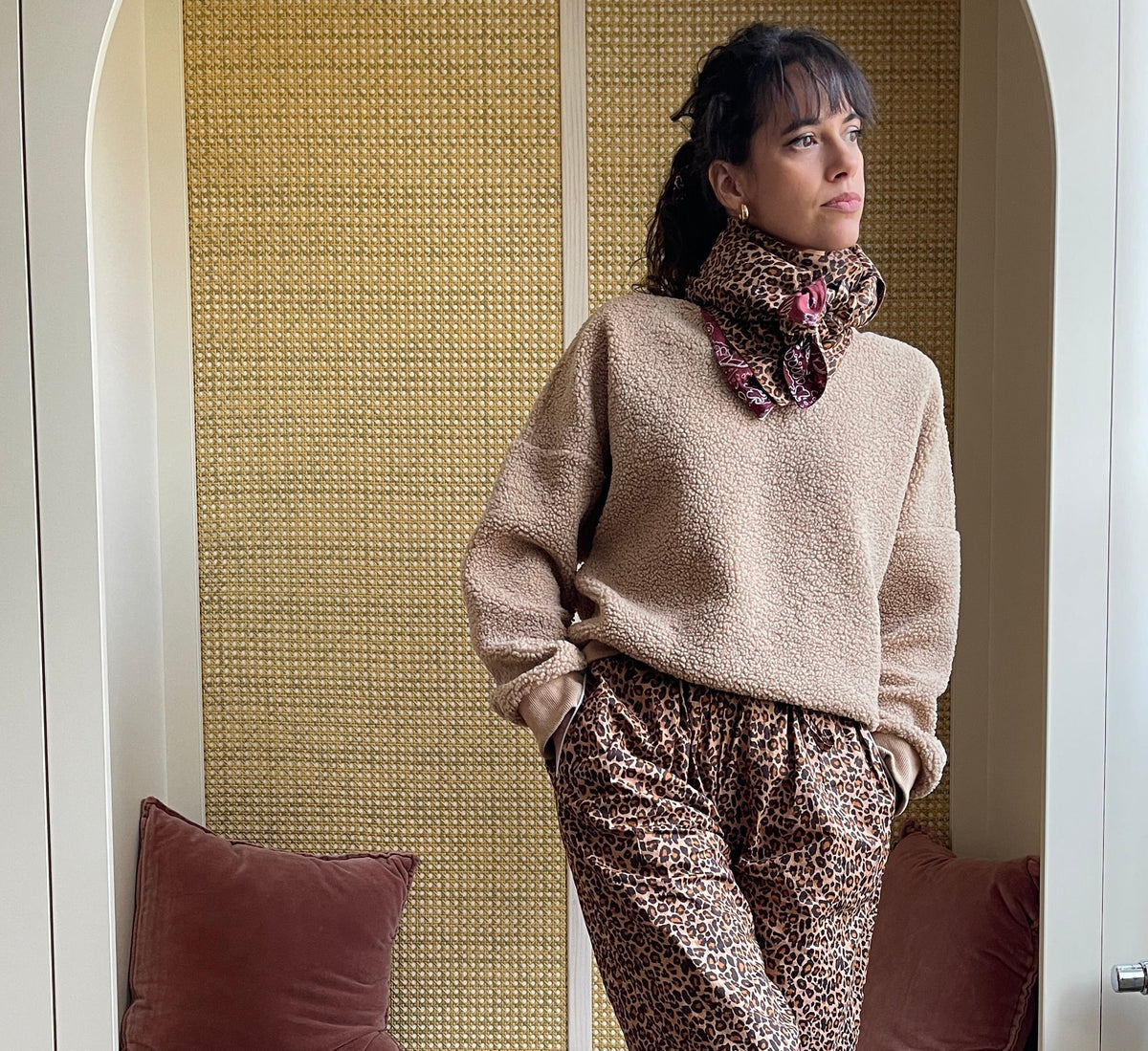 Maxi foulard réversible léopard et bandana bordeaux Mani