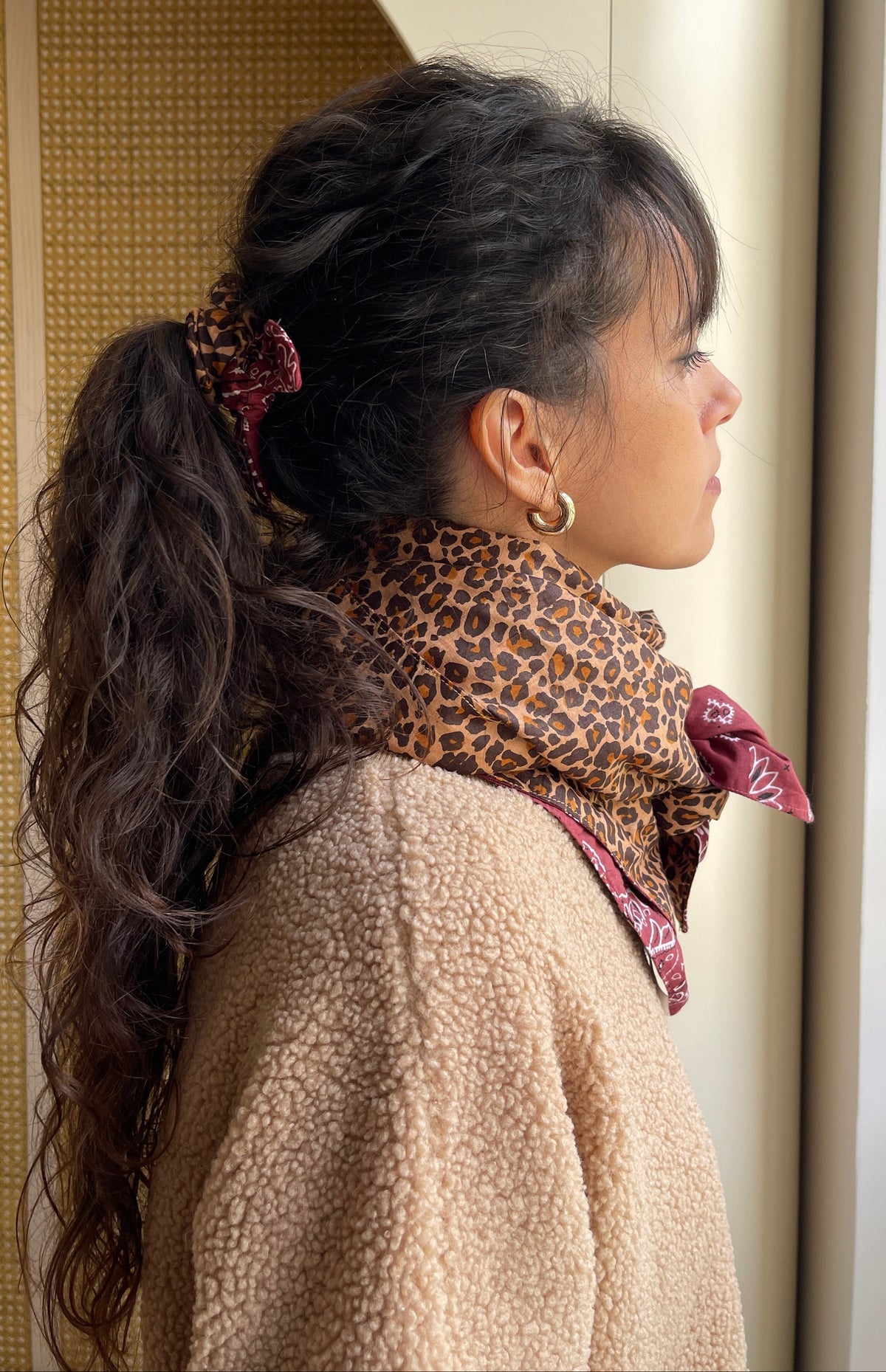 Maxi foulard réversible léopard et bandana bordeaux Mani