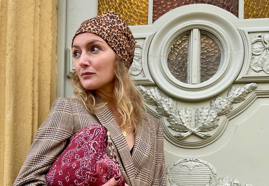 Bandana Maran réversible léopard et bandana bordeaux