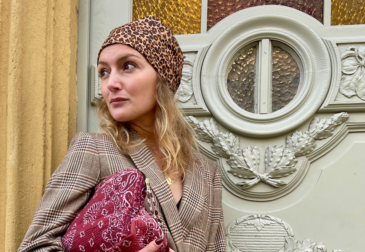 Bandana Maran réversible léopard et bandana bordeaux