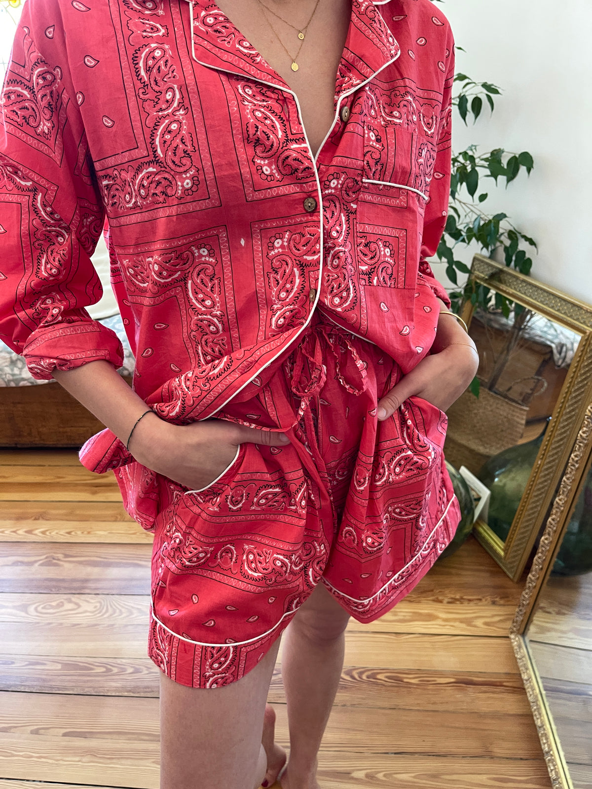 pyjama-short-bandana-rose-hari-collection-bandana-bloom-coton-block-print-indien-confection-artisanale-inde