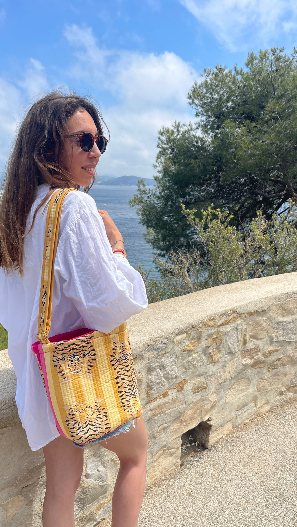 Sac bourse Avi réversible, coton matelassé, face tigre du Bengale, confection française à la demande