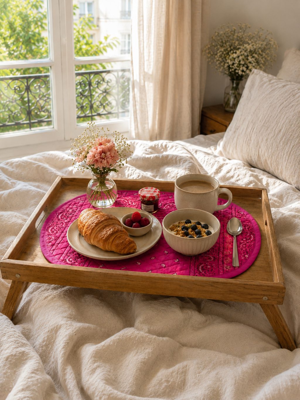 set de table réversible bandana rose block print indien