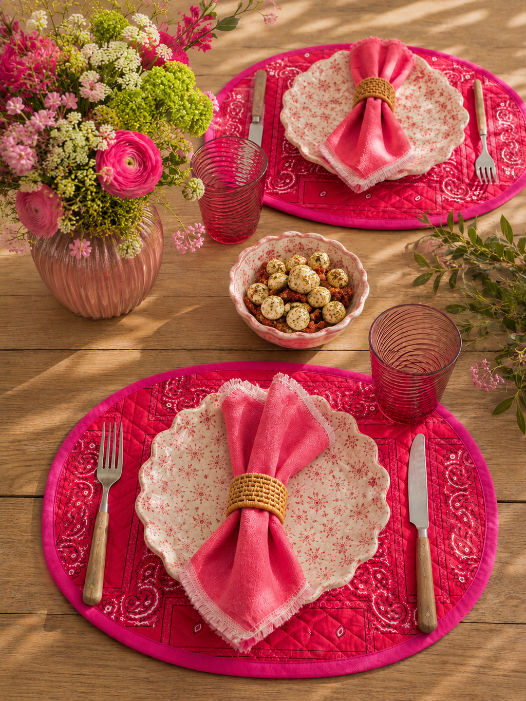 set de table réversible bandana rose block print indien