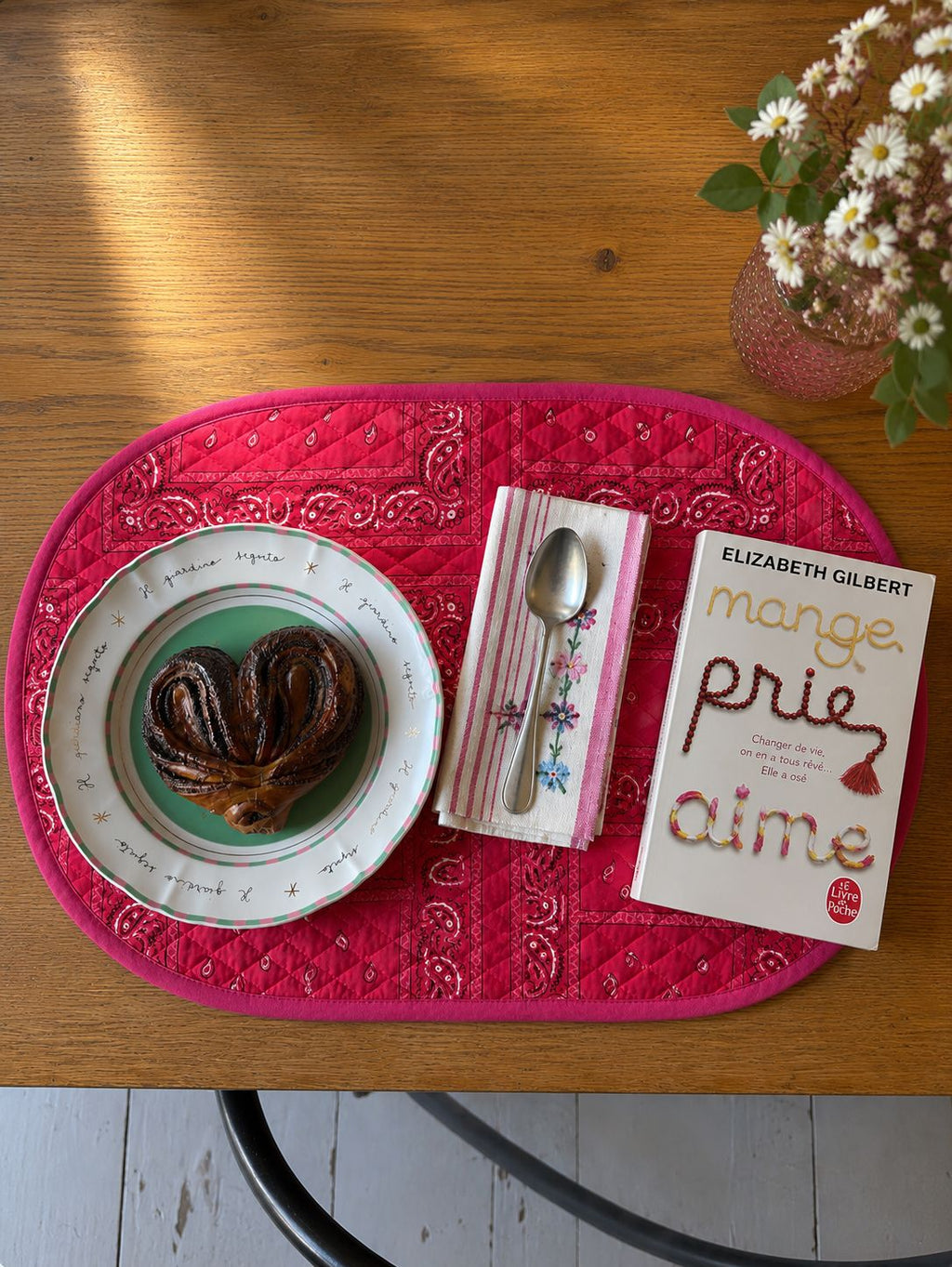 set de table réversible bandana rose block print indien