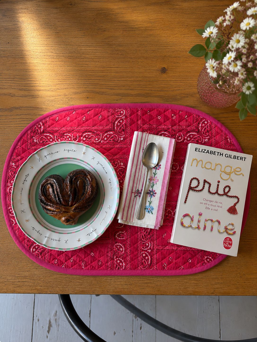set de table réversible bandana rose block print indien