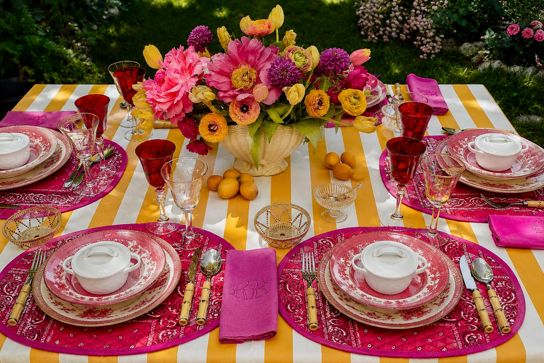 set de table réversible bandana rose block print indien