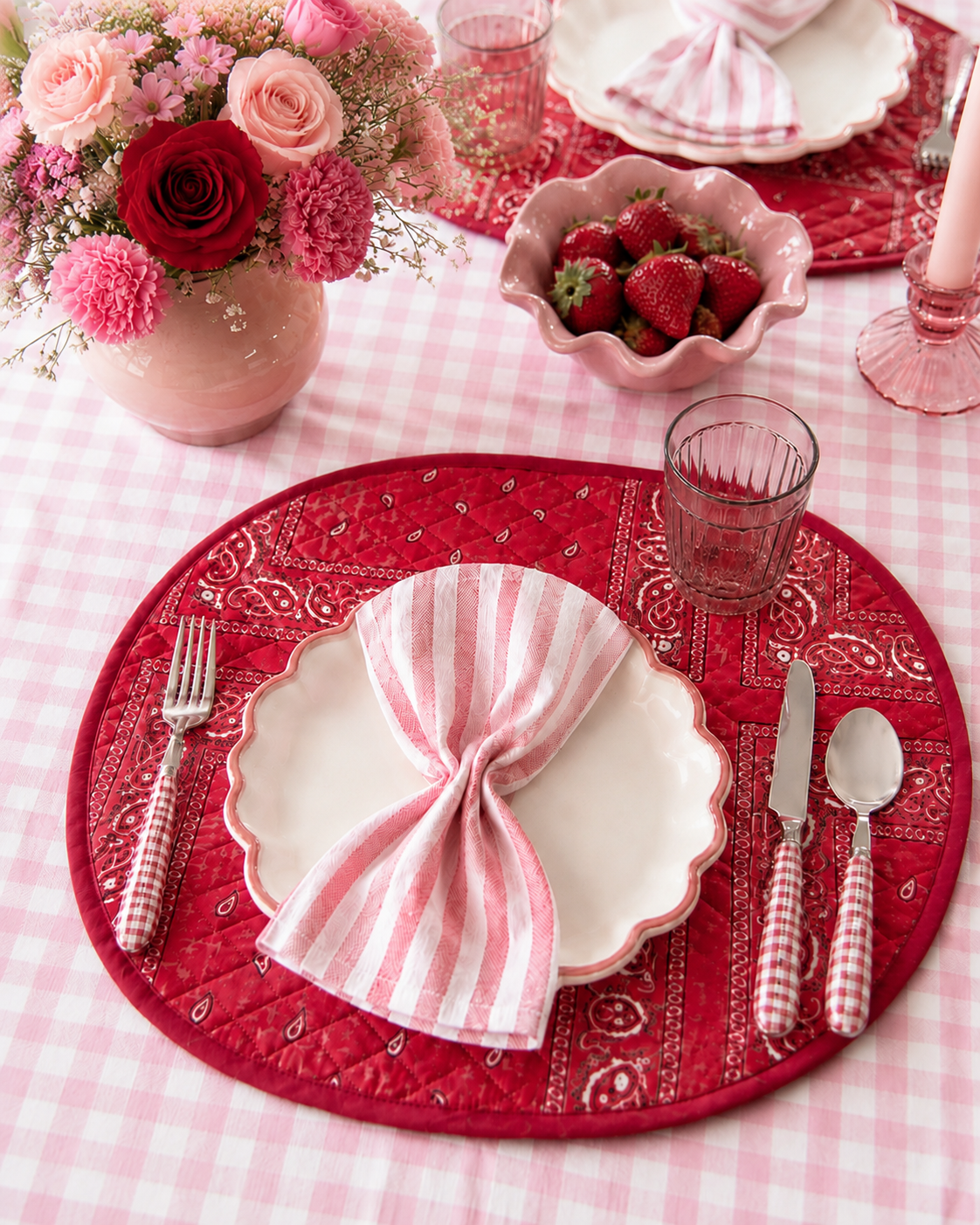 set de table réversible bandana rouge block print indien
