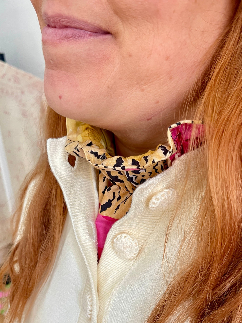 Détail fronces/volants, col amovible en coton, blockprint Inde