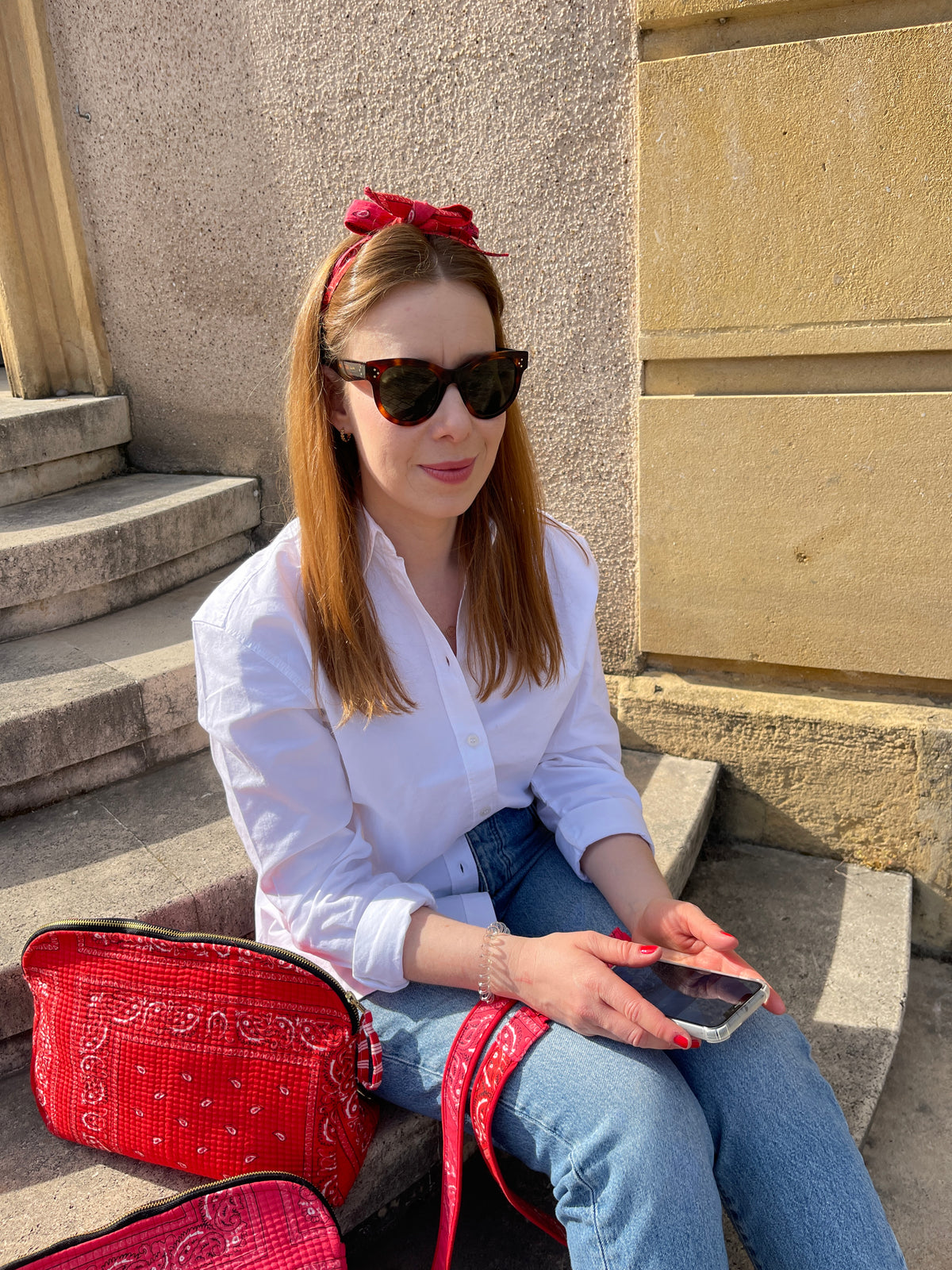 twilly-reversible-kavi-bandana-rouge-et-bandana-rose-femme-collection-bandana-bloom-coton-block-print-savoir-faire-confection-francaise